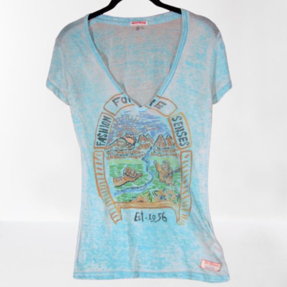 True Religion Tops - True Religion Short Sleeve Blue V-neck Top Women's Size XS V-neck Tee Burnout